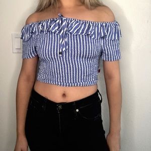 Striped off the shoulder crop top